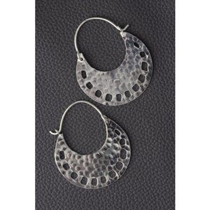 Hammered Silver Hoop Brass Earrings Hypoallergenic Made in India